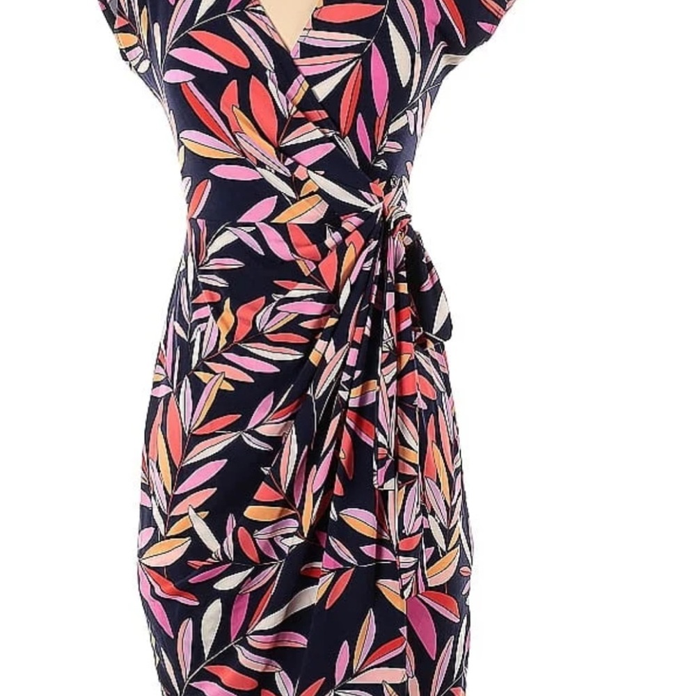 Maggy London Pink and Gray Leaf Print Dress